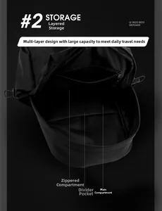 Detail of multi-layer interior storage pockets and large capacity compartment