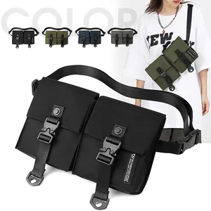 Heren Tactische Nylon Borsttas Waterafstotend Dubbele Zak Sling Bag Casual Outdoor Crossbody Tas Voor Telefoon Portemonnee