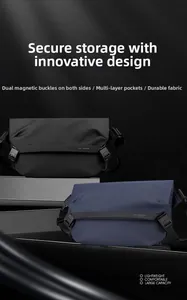 Dettaglio di borse a tracolla resistenti con doppie fibbie magnetiche e tasche multistrato