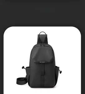 Detail of waterproof nylon sling bag with side drawstring pocket and smart storage space