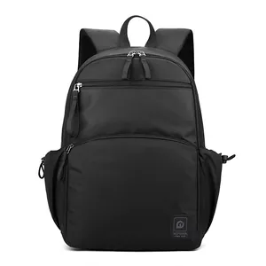 Front view of black multi-compartment business laptop backpack with breathable straps