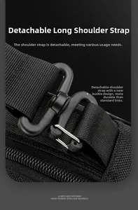 Detail of high-density nylon strap with reinforced matte black buckle for men's bag