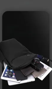 Detailed view of the large capacity interior storage for this business travel backpack