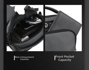 Detail view of the waterproof shoulder bag showing main and front pocket capacity