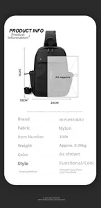 Waterproof nylon chest bag dimensions 35x23x10cm showing A4 magazine size comparison