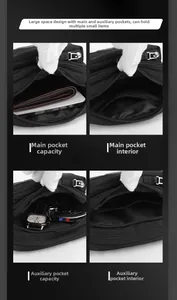 Detail view of multi-pocket crossbody bag showing main compartment capacity and zip layers