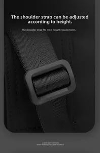 Detail of adjustable nylon shoulder strap with matte black buckle on men's crossbody bag