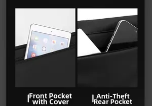 Tasca anteriore con patta per tablet e tasca posteriore antifurto per telefoni sul borsello