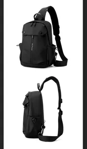 Close-up of waterproof nylon men's crossbody bag with adjustable mesh strap and buckles
