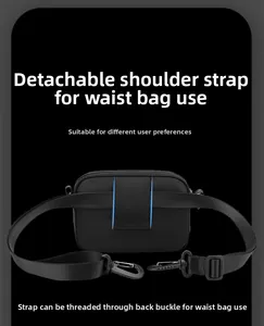 Detail showing the crossbody bag being converted into a waist bag via back straps