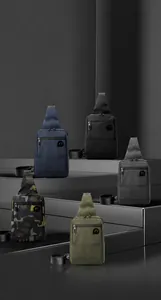 Waterproof nylon chest bags in multiple colors displayed on industrial steps