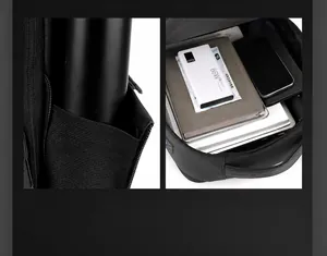 Detalle de mochila expandible con bolsillo lateral elástico y gran compartimento interno