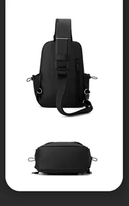 Rear view of black waterproof sling bag with padded strap and anti-theft zipper pocket