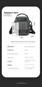 Nylon waterproof men's crossbody bag dimensions 20x14x10cm with multi-carry functionality
