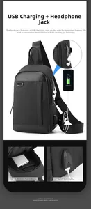 Detailansicht der wasserfesten Brusttasche mit USB-Ladeanschluss und Kohlefaser-Textur