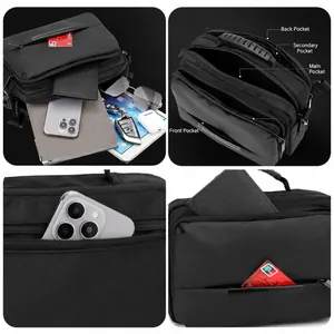 Wasserdichte schwarze Kuriertasche mit vielen Fächern für Tablet und Zubehör
