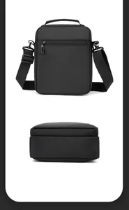 Detail of the back security zipper pocket and bottom structure of black shoulder bag