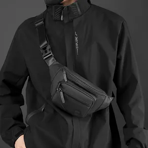 Sac de poitrine en nylon noir imperméable avec double fermeture éclair et sangle réglable