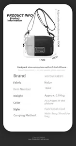 Detailed size specifications of black nylon crossbody bag with dimensions and weight info