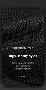 Close-up of high-density nylon fabric with water-repellent coating on chest bag