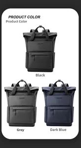 Trois couleurs de sacs à dos imperméables en noir, gris et bleu avec design minimaliste