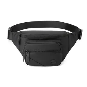 Sac de poitrine noir en nylon imperméable avec poches multiples et sangle ajustable