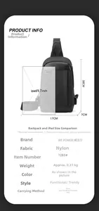 Wasserdichte Brusttasche Maße 30x17x7cm passend für ein 9,7 Zoll großes iPad