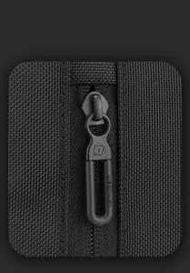 Macro shot of matte black metal zipper and durable waterproof nylon fabric on shoulder bag