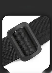 Detail of high-density nylon strap with premium plastic adjustment buckle on black bag