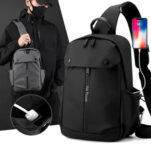 Men Casual Nylon Sling Chest Bag Water Resistant Crossbody Shoulder Bag With USB Charging Port Large Capacity For Travel Daily