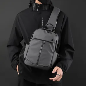 Deep grey waterproof chest bag with large capacity and padded shoulder strap for men