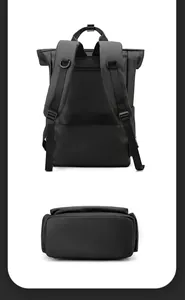 Vue arrière du sac à dos noir pour ordinateur avec bretelles et sangle bagage