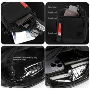 Waterproof multi-pocket men's shoulder bag with large capacity for tablets and daily items