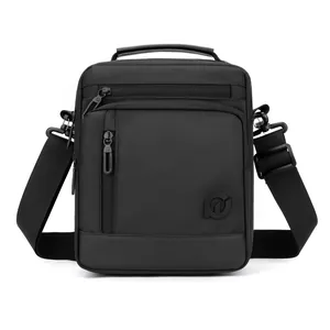 Waterproof black nylon men's crossbody shoulder bag with multi-pocket design and top handle