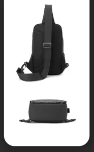 Detail der ergonomischen atmungsaktiven Netzrückseite und des Gurtes der schwarzen Brusttasche