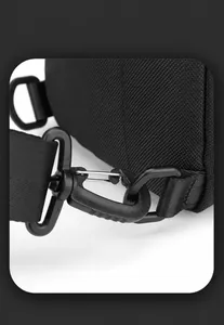 Detail of high-density nylon chest bag with durable plastic swivel buckle and D-ring