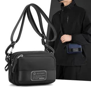 WEPOWER Men Waterproof Nylon Mini Crossbody Bag Multi-Layer Zipper Small Shoulder Bag Casual Waist Bag For Outdoor Travel Work Commute