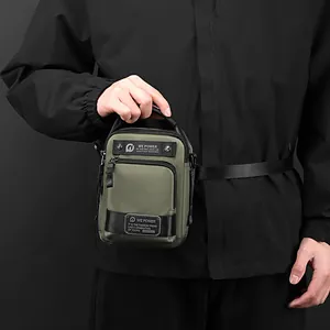 Waterproof army green crossbody sling bag for men with multiple zipper pockets