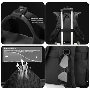 Sac à dos voyage noir imperméable avec dos respirant et sangle pour bagage
