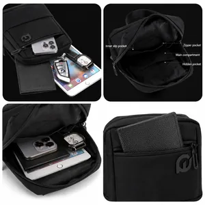 Minimalist black crossbody sling bag with multiple compartments and high capacity