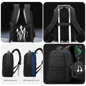Mochila expandible para portátil de negocios con puerto USB y correa para maleta