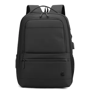 Mochila de negocios negra impermeable para portátil con puerto USB y gran capacidad