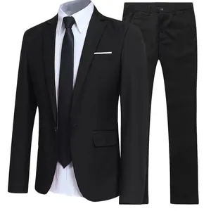 Men Slim Fit Business Blazer and Pants Suit Viscose Blend One Button Notched Lapel Wedding Groomsman Formal Casual Apparel