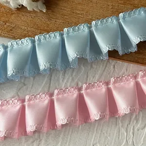 Ruffled Satin-Look Ribbon Pleated Lace Trim Polyester DIY Material For Dress Skirt Edging Card Case Decoration Korean Garment Trim