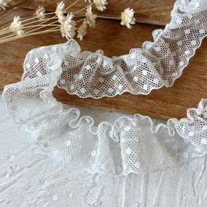 Pizzo con Volant Francese Bianco in Poliestere a Pois Nastro in Rete per Artigianato Fai da Te Abito da Sposa Vestiti per Bambole Accessori per Cucire