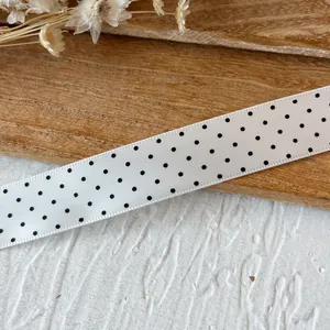 Ruban à pois 2cm blanc et noir pour nœuds DIY et artisanat d'emballage de cadeaux