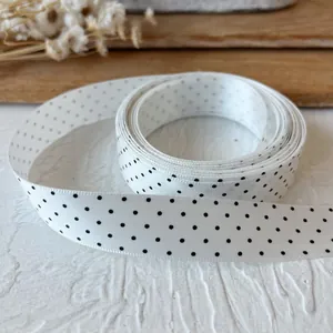 Ruban blanc de 2cm à pois noirs pour accessoires cheveux DIY et emballage cadeau