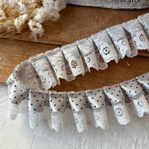 Double-layered pleated Lolita lace trim with polka dots for DIY dress sewing and crafts