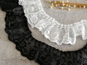 Exquisite black and white floral pleated lace trim for Lolita dress tailoring accessory