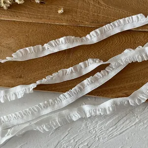 Elastic white ruffled lace trim for DIY sewing crafts and wedding dress accessories